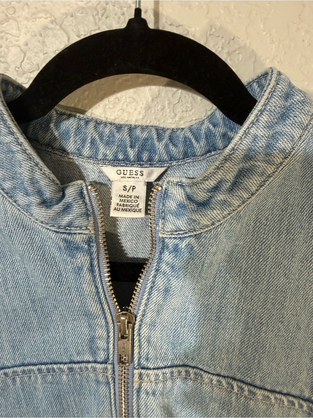 Guess 100% Cotton Light Wash Denim Sleeveless Zip Dress Distressed bottom hem